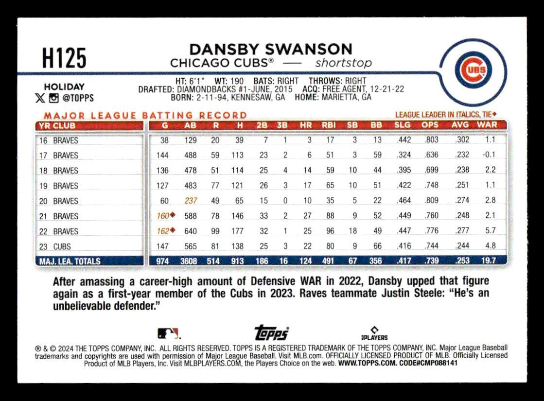 2024 Topps Holiday #H125 Dansby Swanson