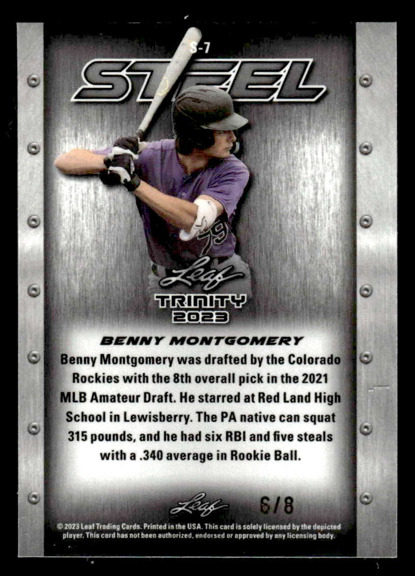 2023 Leaf Trinity #S-7 Benny Montgomery Steel Carbon Shimmer Purple #/8