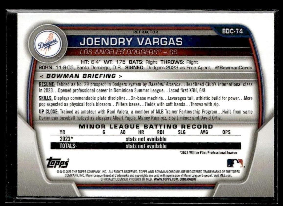 2023 Bowman Draft #BDC-74 Joendry Vargas Chrome Refractor