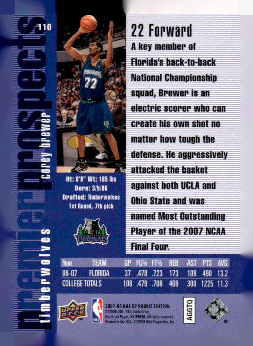2007-08 SP Rookie Edition #110 Corey Brewer