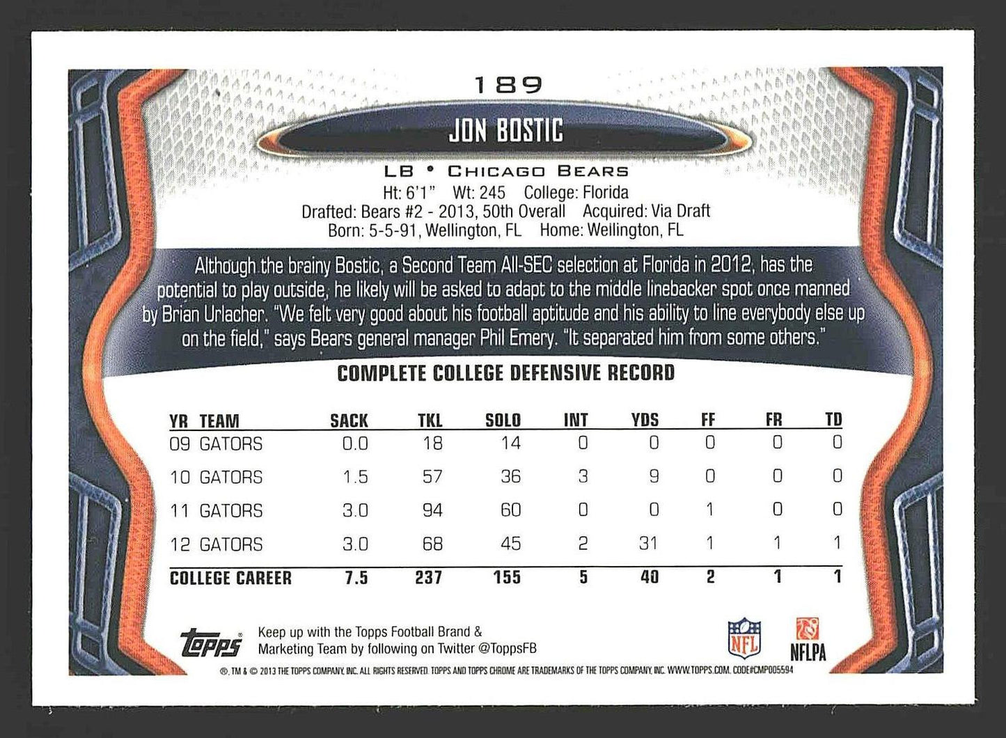 2013 Topps Chrome #189 Jon Bostic