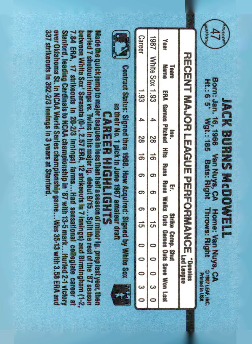 1988 Donruss #47c Jack McDowell