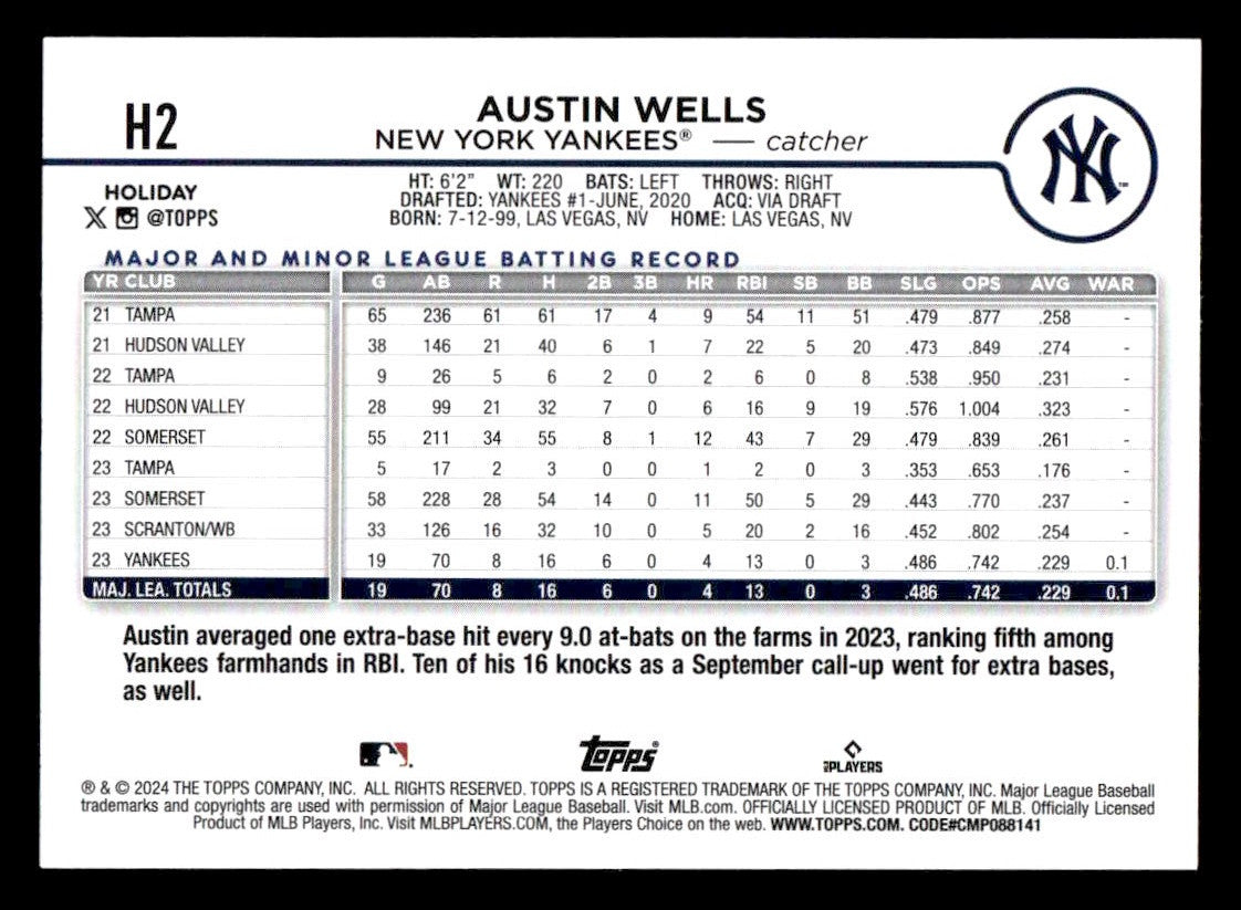 2024 Topps Holiday #H2 Austin Wells