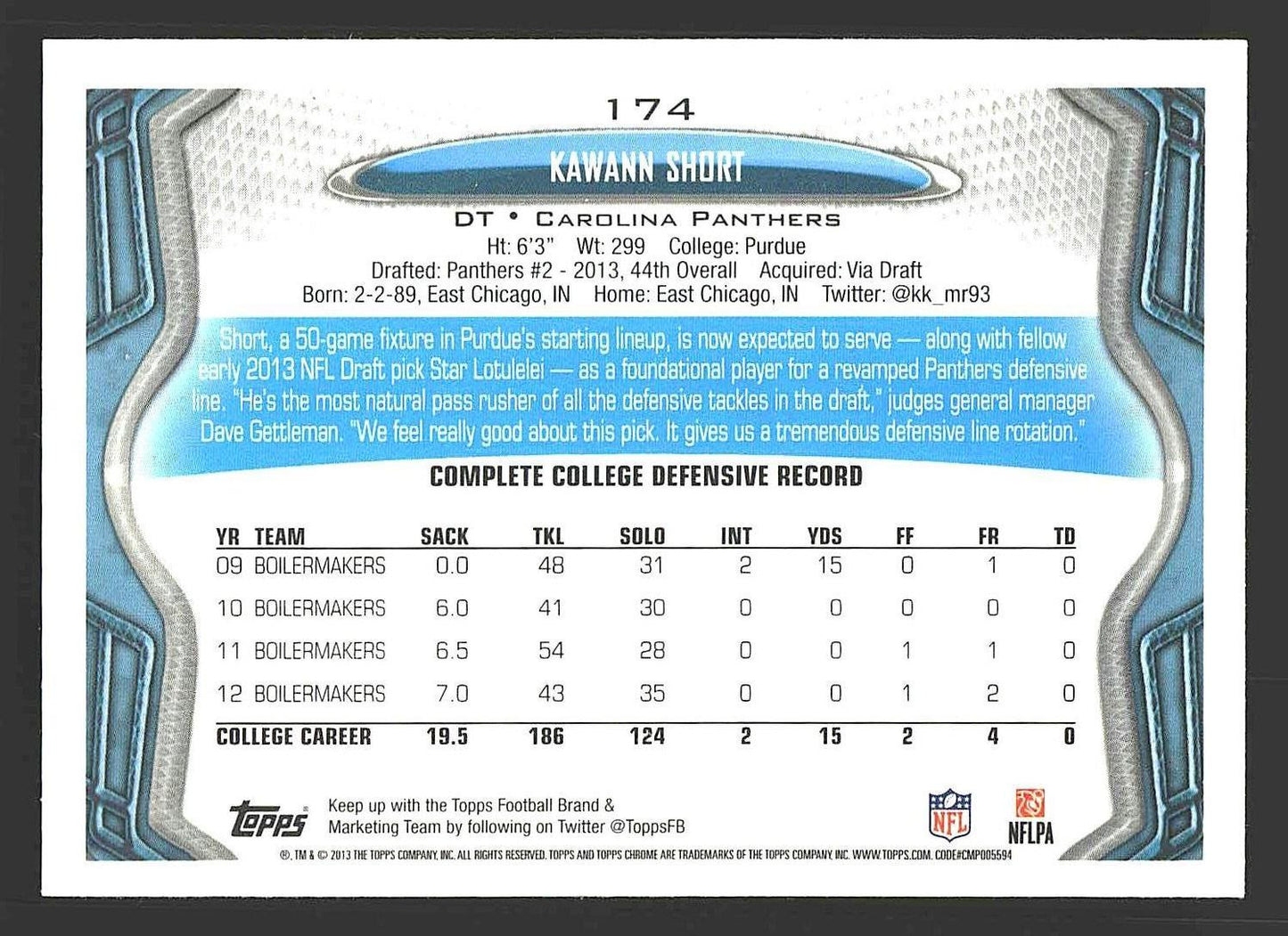 2013 Topps Chrome #174 Kawann Short