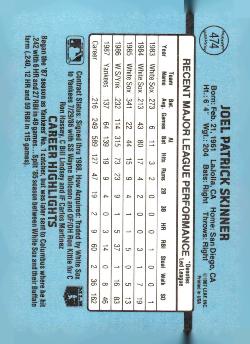 1988 Donruss #474 Joel Skinner