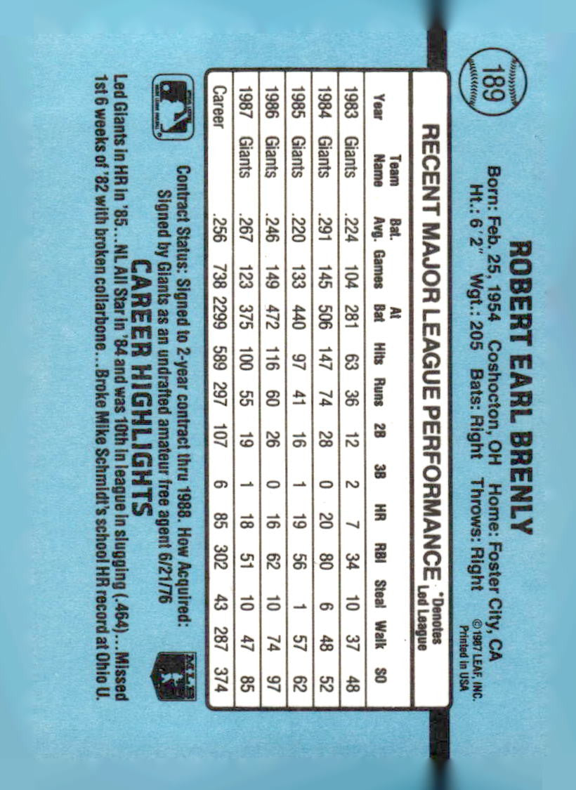 1988 Donruss #189c Bob Brenly