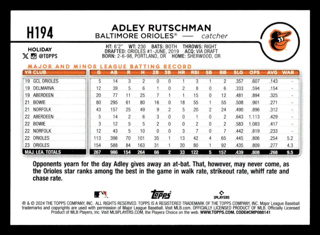 2024 Topps Holiday #H194 Adley Rutschman