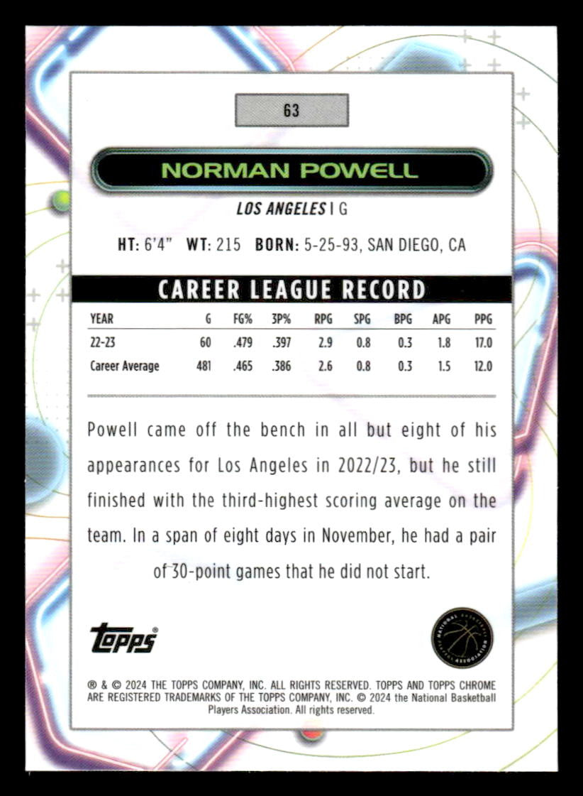 2023-24 Topps Chrome Cosmic #63 Norman Powell