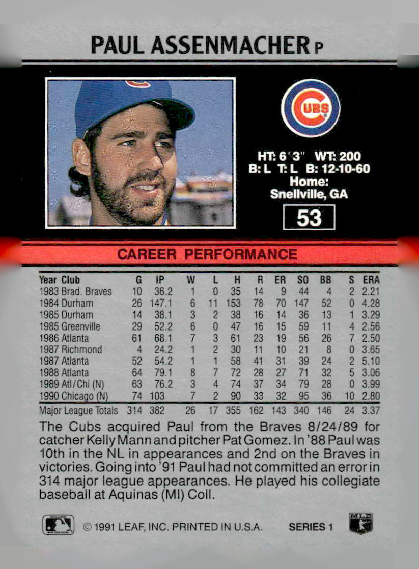 1991 Leaf #53 Paul Assenmacher