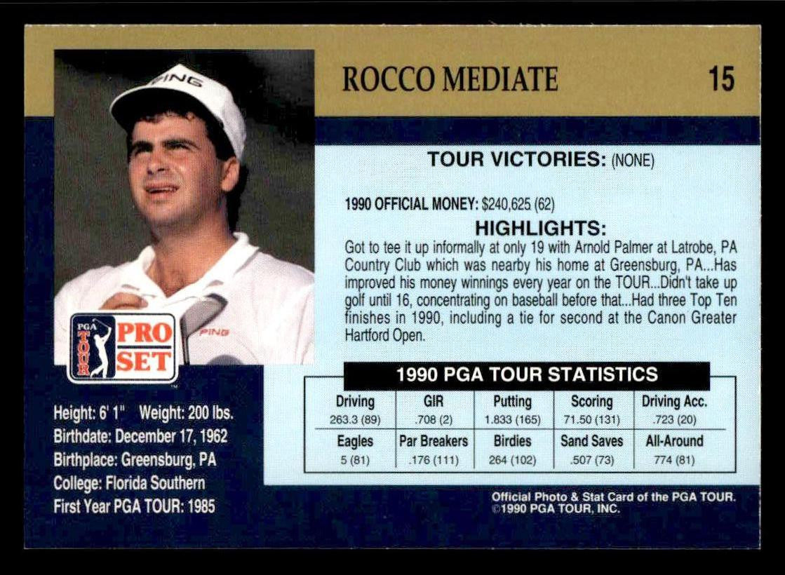 1990 Pro Set PGA Tour #15 Rocco Mediate