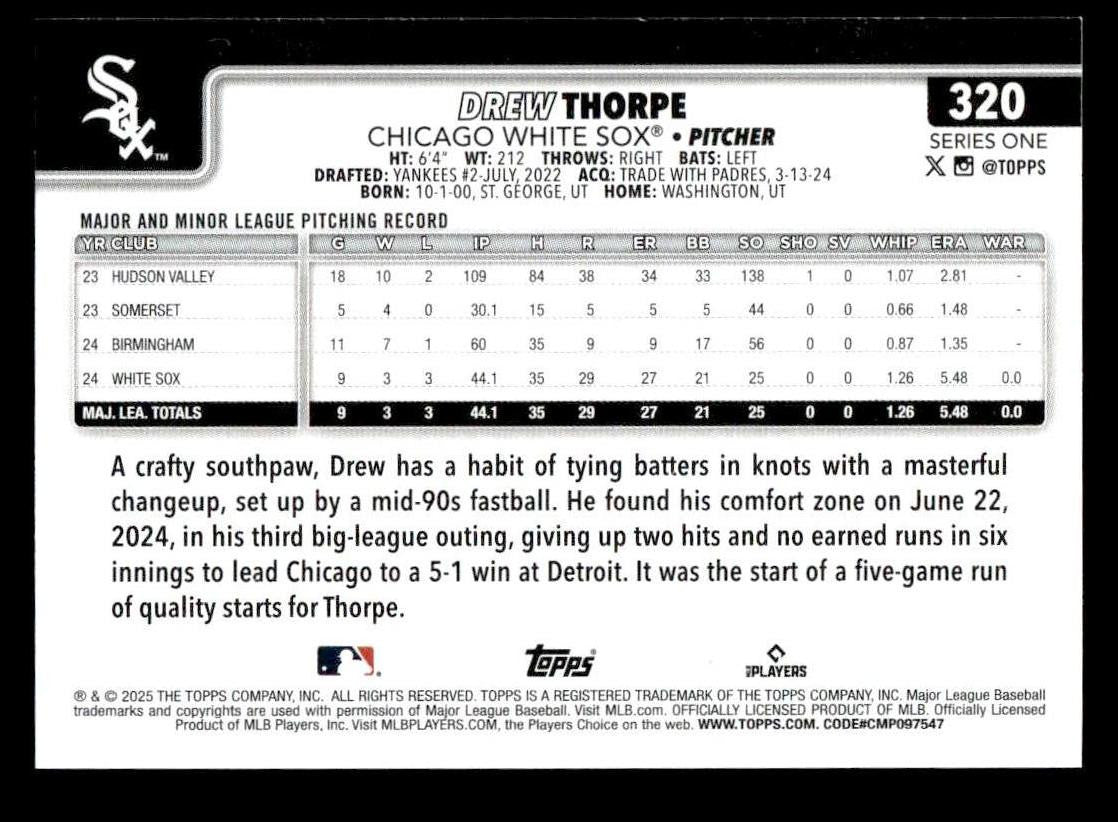 2025 Topps #320 Drew Thorpe