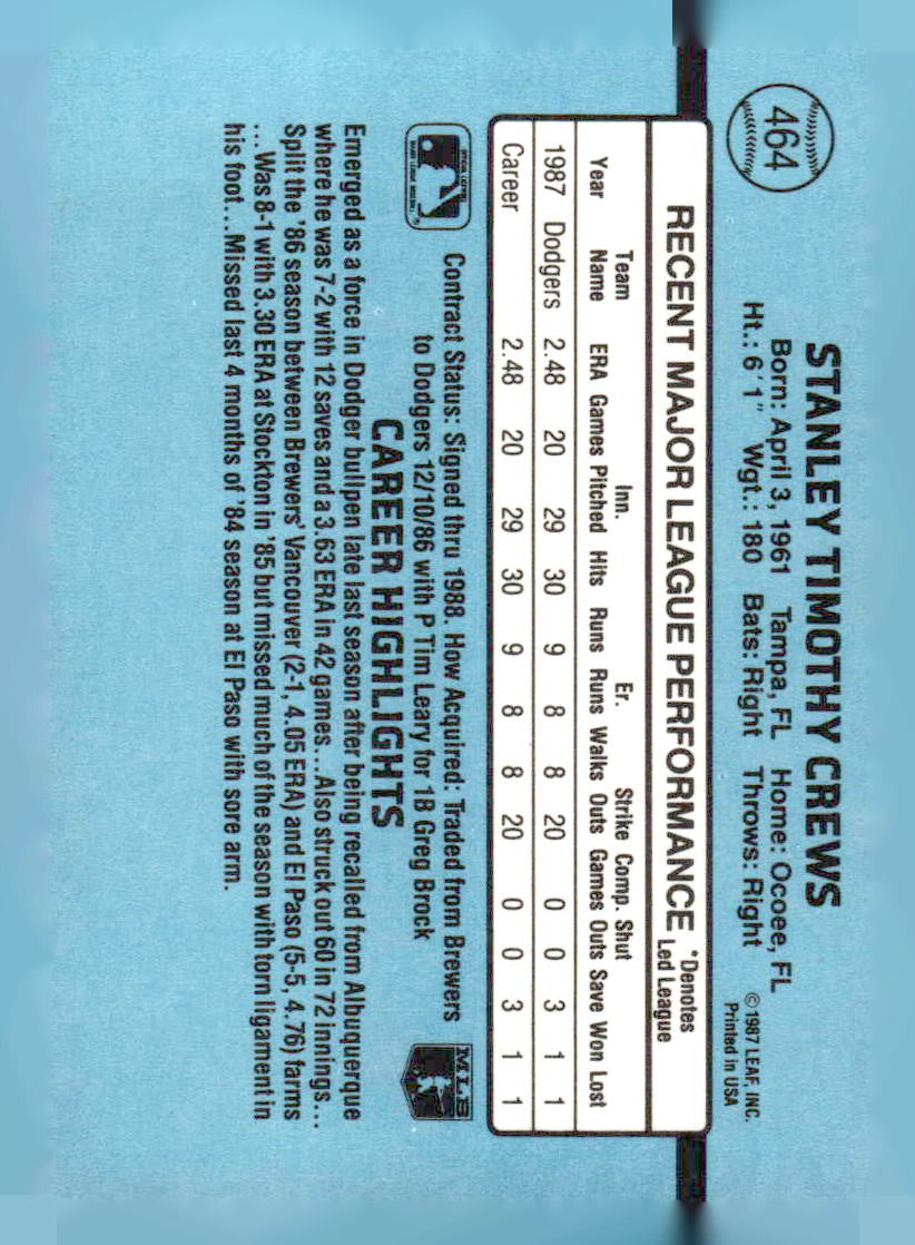 1988 Donruss #464 Tim Crews