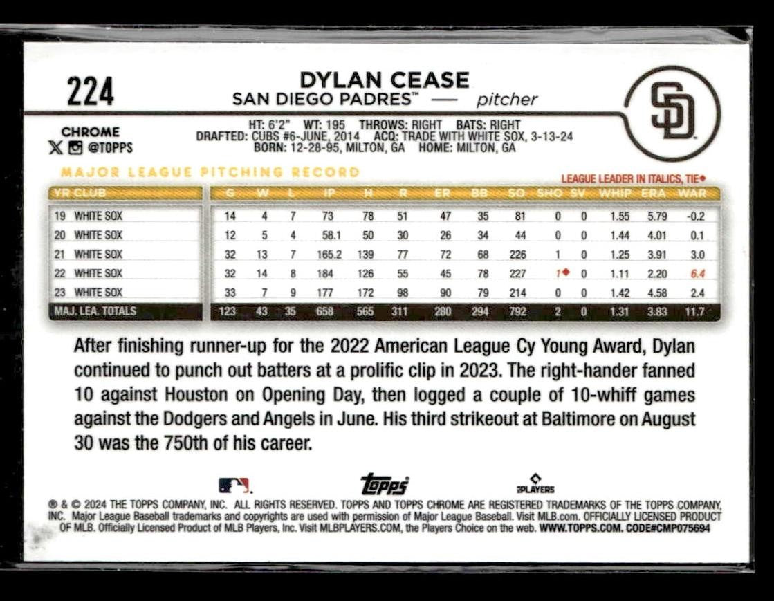 2024 Topps Chrome #224 Dylan Cease Prism Refractors