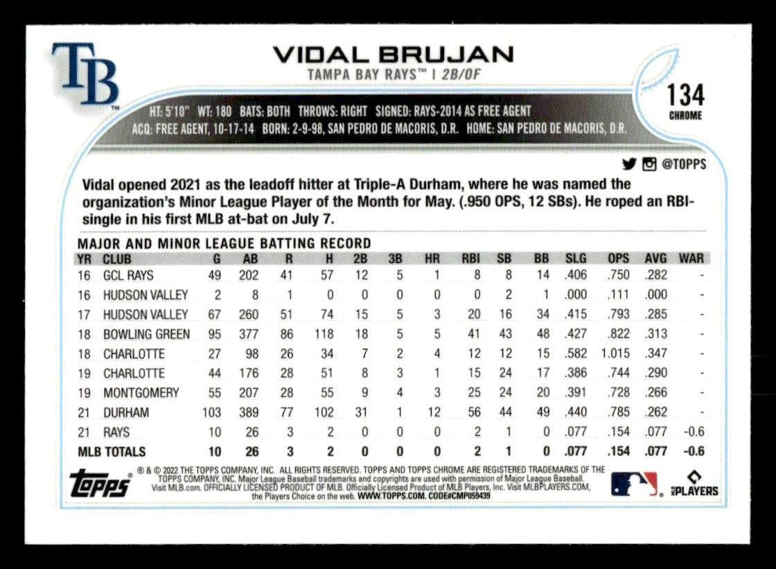 2022 Topps Chrome Sonic #134 Vidal Brujan