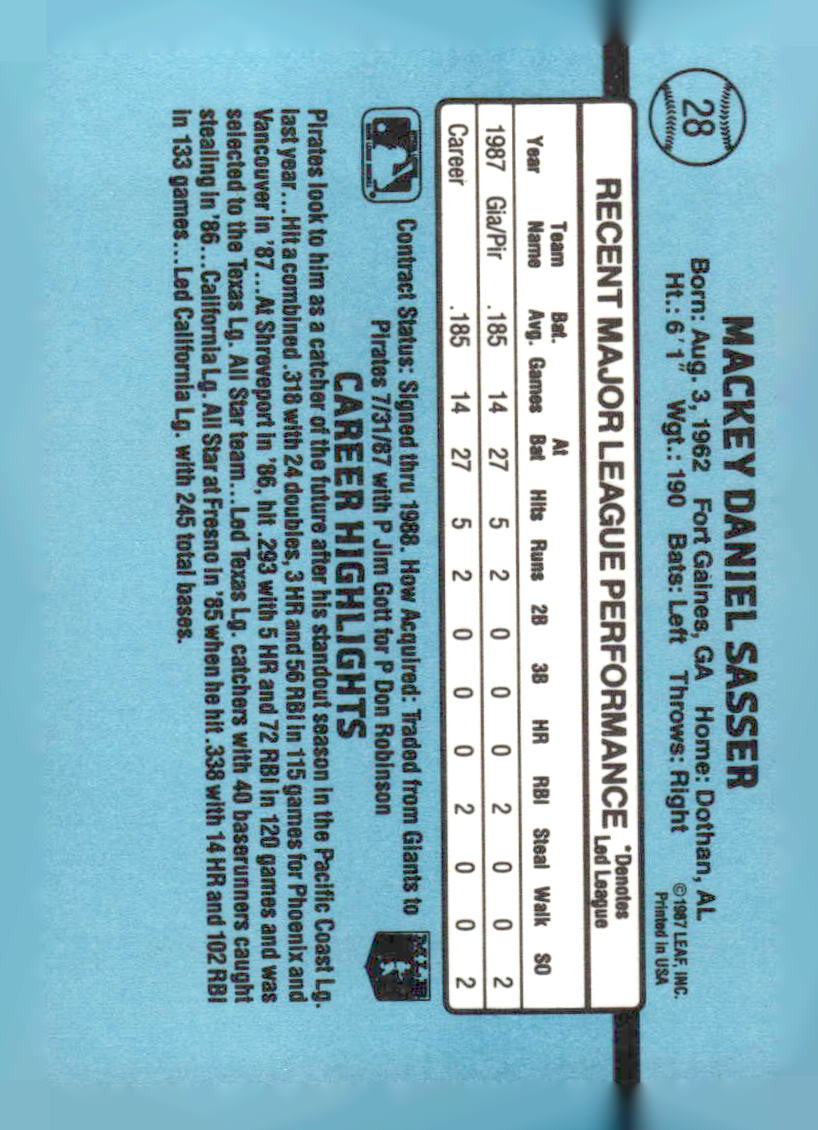 1988 Donruss #28 Mackey Sasser