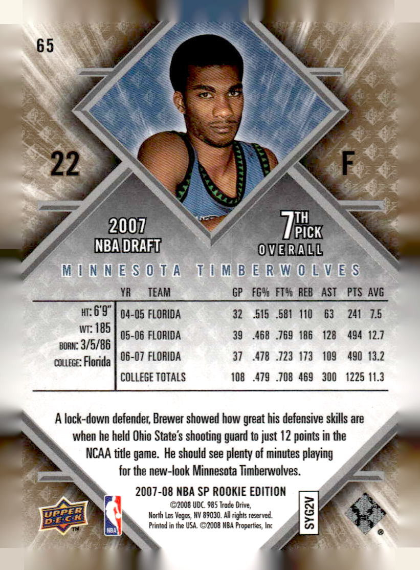 2007-08 SP Rookie Edition #65 Corey Brewer