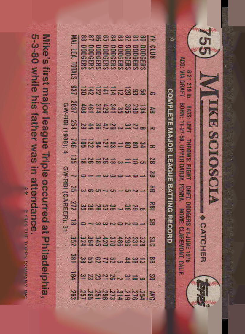 1989 Topps #755 Mike Scioscia