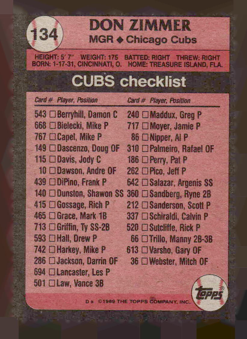 1989 Topps #134 Don Zimmer