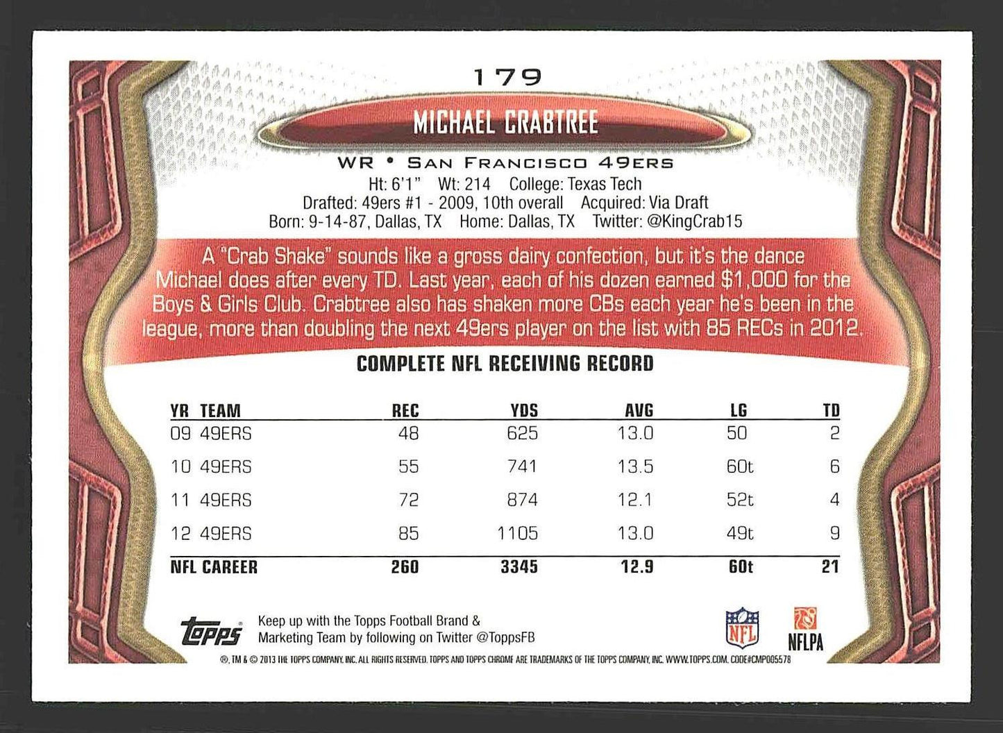 2013 Topps Chrome #179 Michael Crabtree