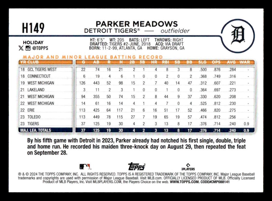 2024 Topps Holiday #H149 Parker Meadows