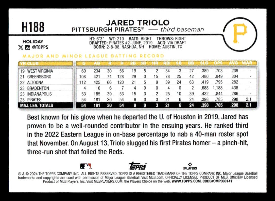 2024 Topps Holiday #H188 Jared Triolo