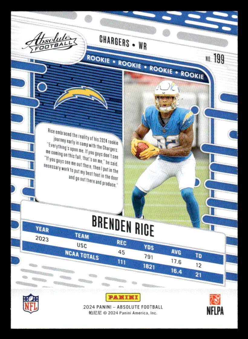 2024 Panini Absolute #199 Brenden Rice Red and Blue