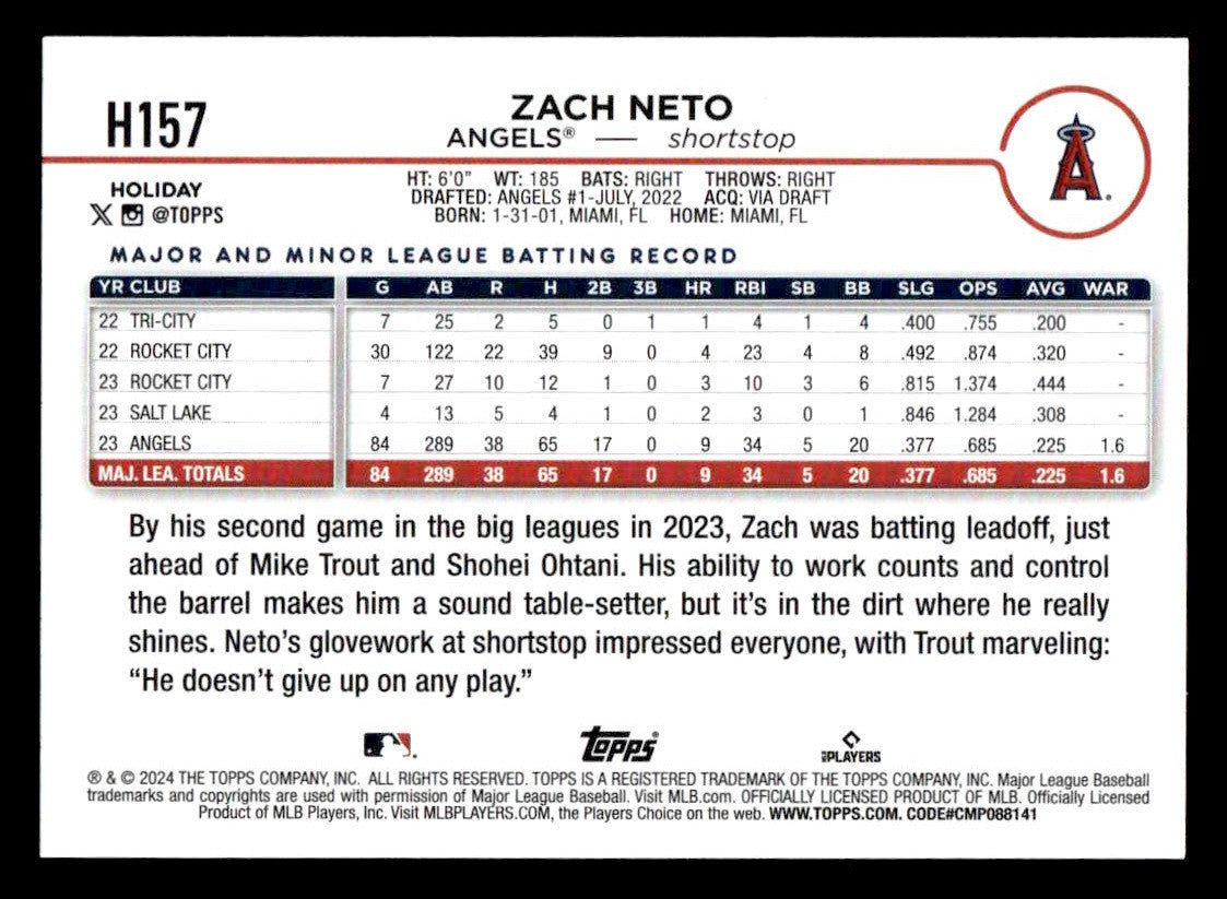 2024 Topps Holiday #H157 Zach Neto