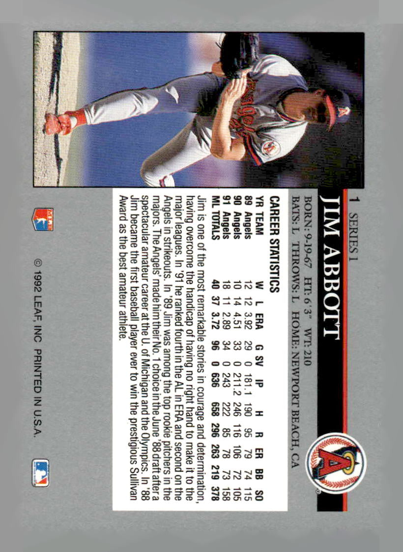 1992 Leaf #1 Jim Abbott