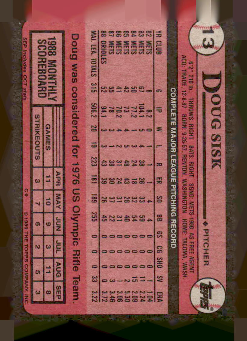 1989 Topps #13 Doug Sisk