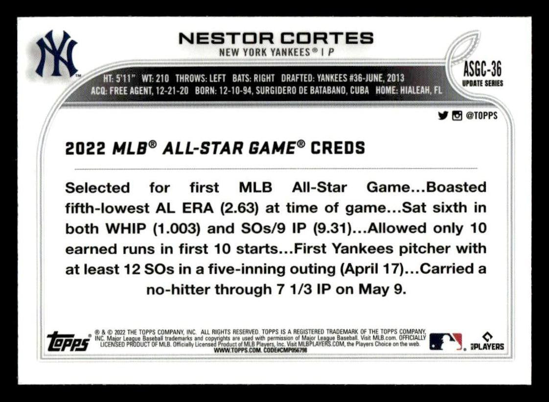 2022 Topps Chrome Update #ASGC-36 Nestor Cortes 2022 All-Star Game Chrome