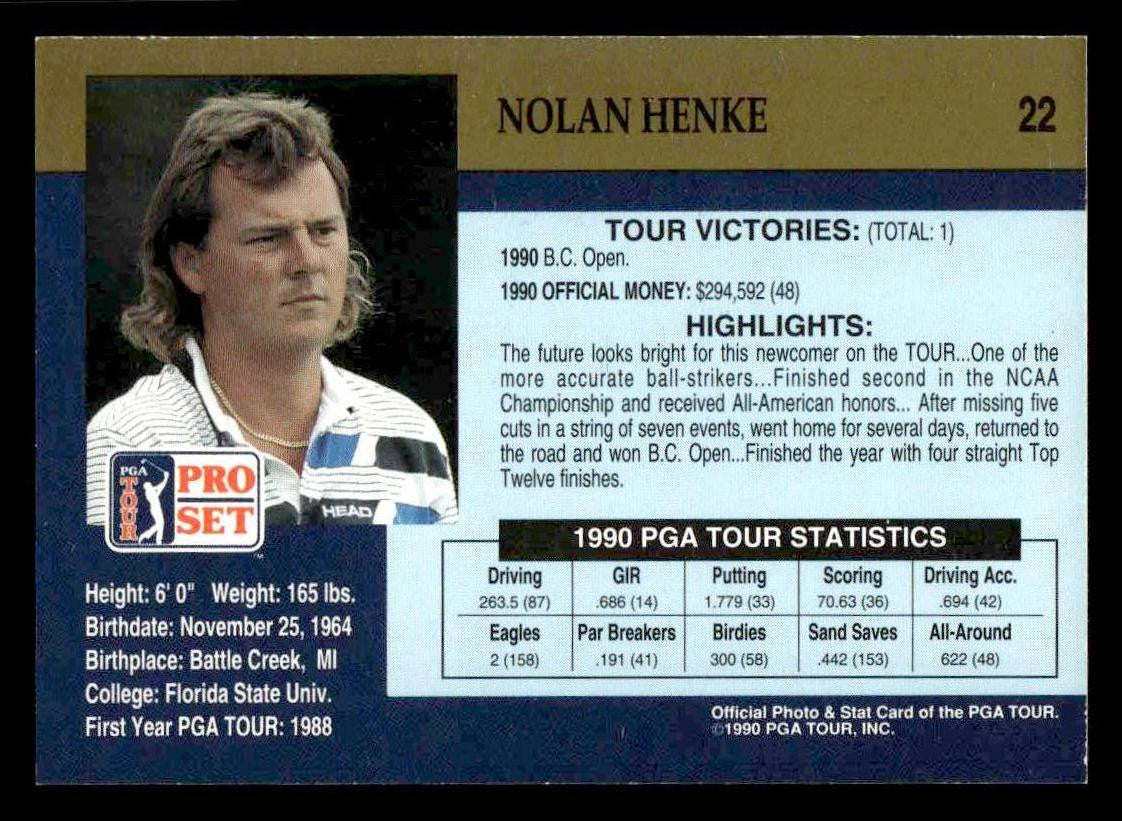 1990 Pro Set PGA Tour #22 Nolan Henke