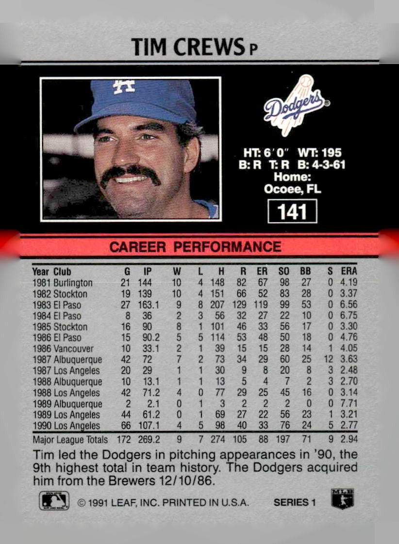 1991 Leaf #141 Tim Crews