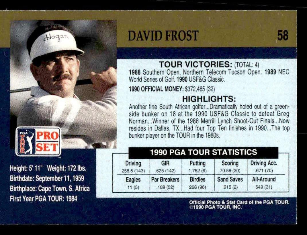 1990 Pro Set PGA Tour #58 David Frost