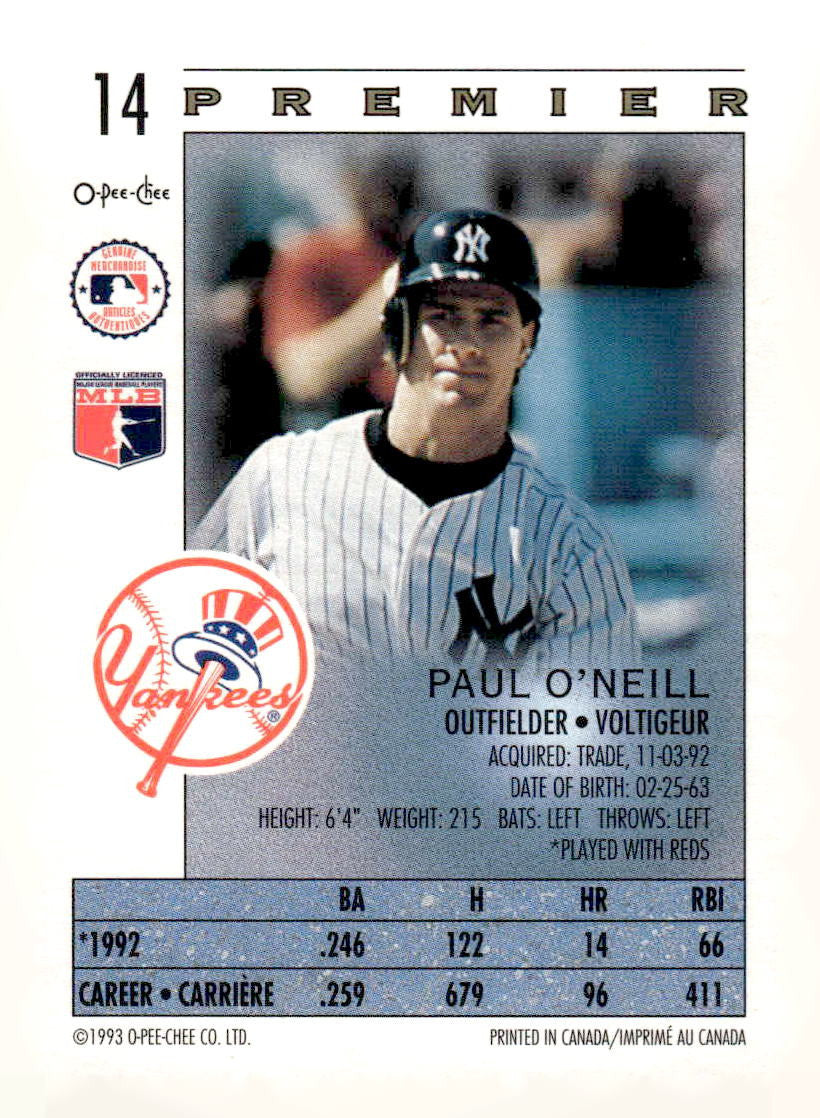 1993 O-Pee-Chee Premier #14 Paul O'Neill