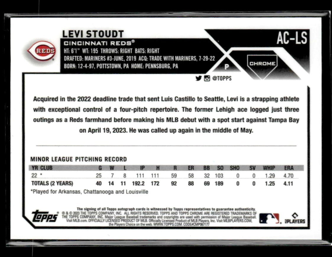 2023 Topps Chrome Update #AC-LS Levi Stoudt Autographs