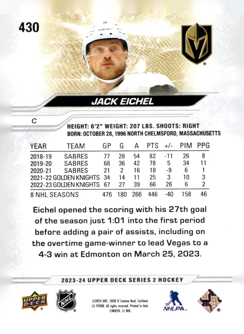 2023-24 Upper Deck #430 Jack Eichel