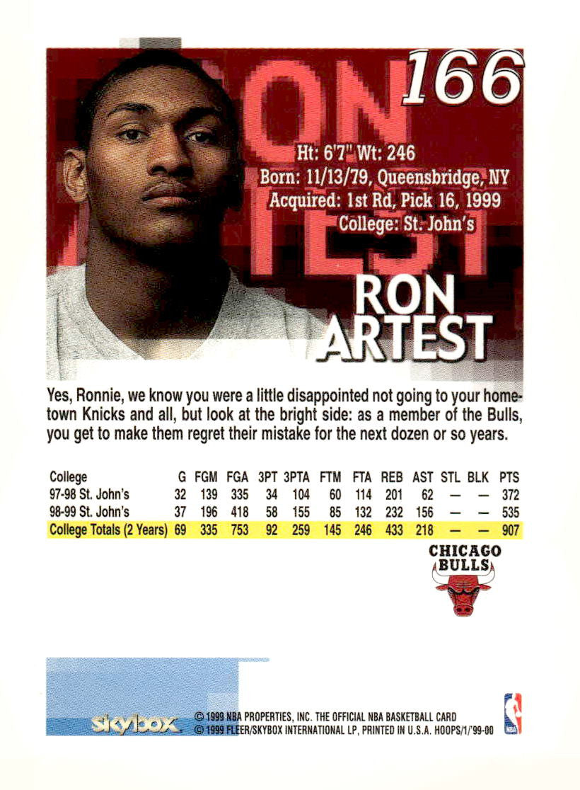 1999-00 Hoops #166 Ron Artest