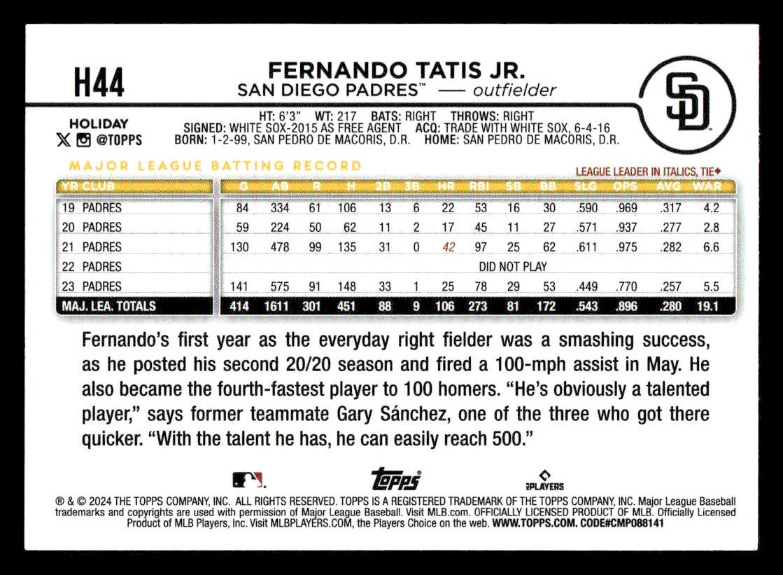 2024 Topps Holiday #H44 Fernando Tatis Jr.