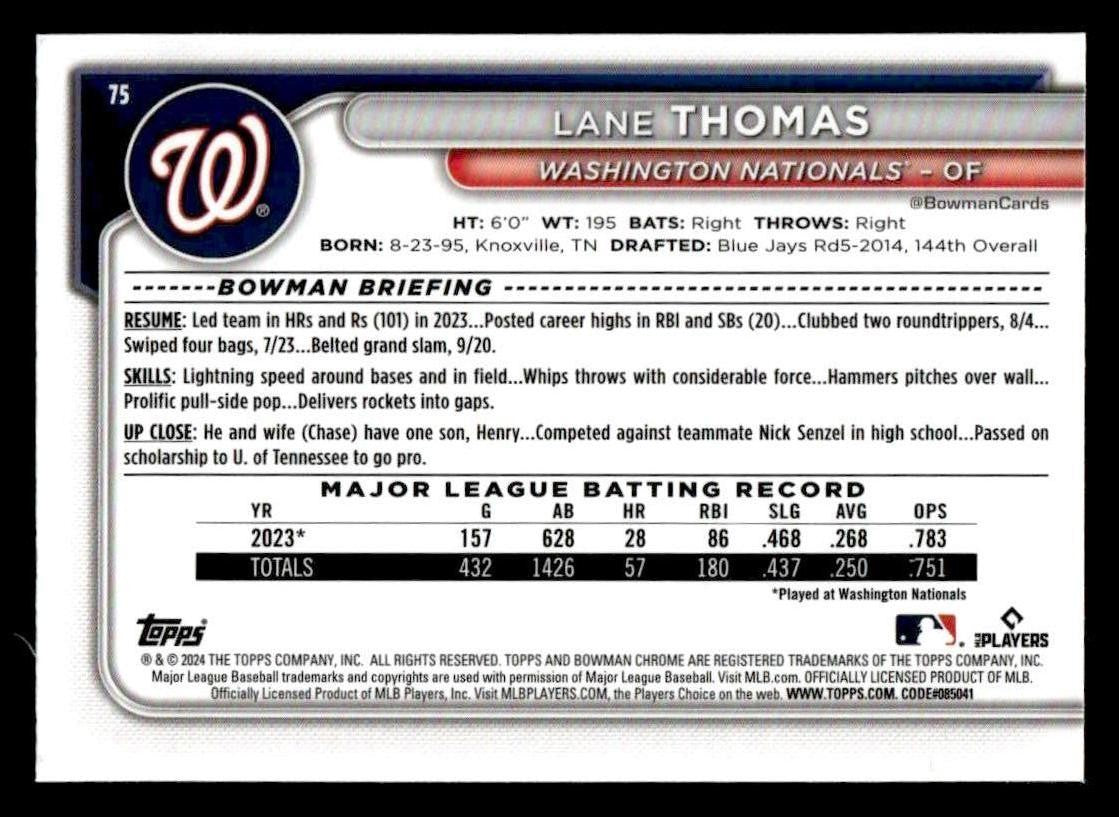 2024 Bowman Chrome #75 Lane Thomas