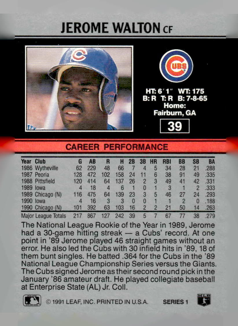 1991 Leaf #39 Jerome Walton