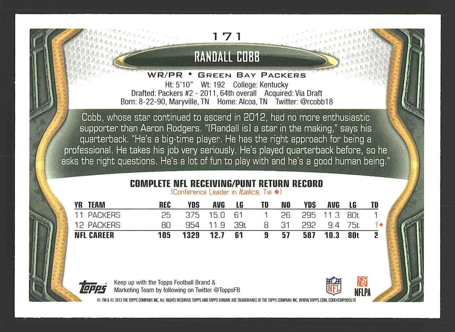 2013 Topps Chrome #171 Randall Cobb