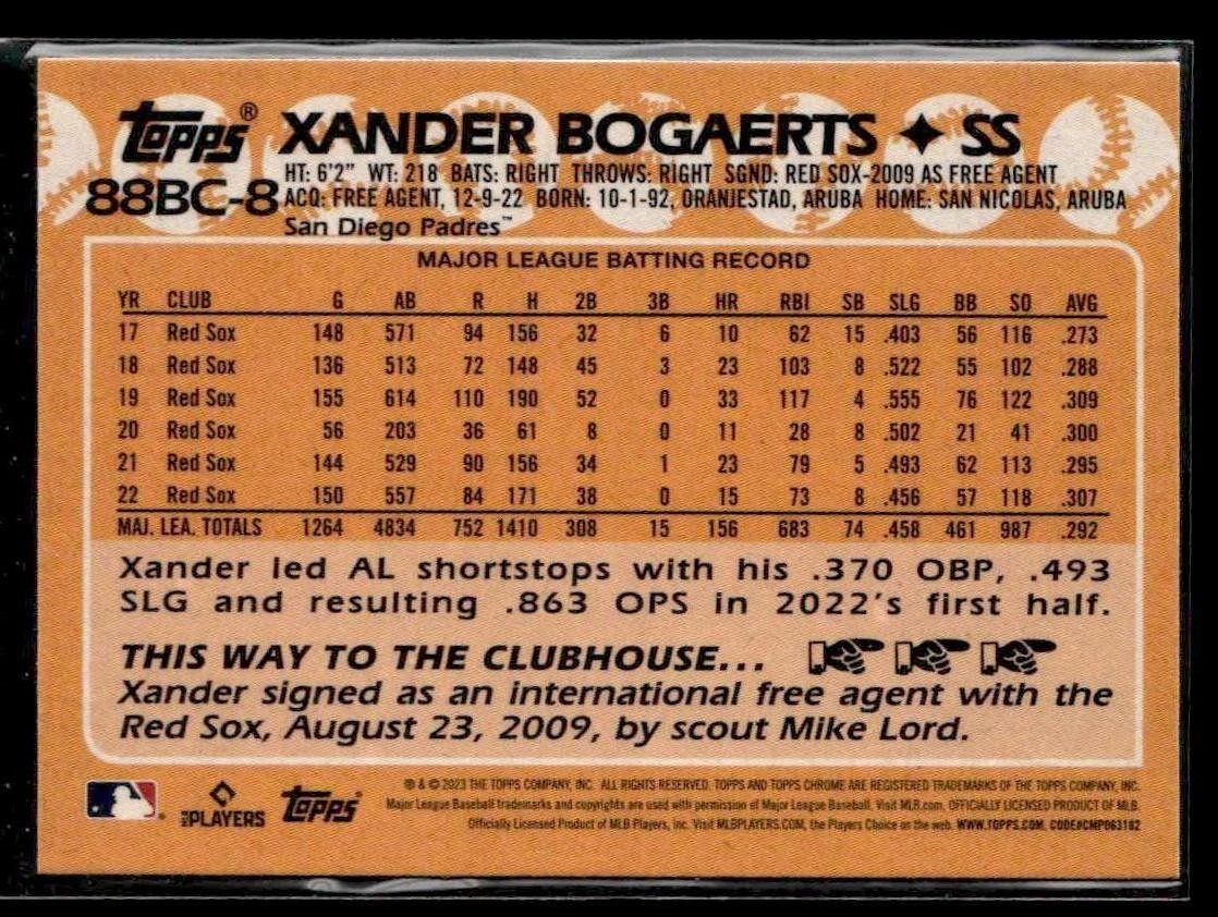 2023 Topps Chrome #88BC-8 Xander Bogaerts 1988 Topps Baseball 35th Anniversary