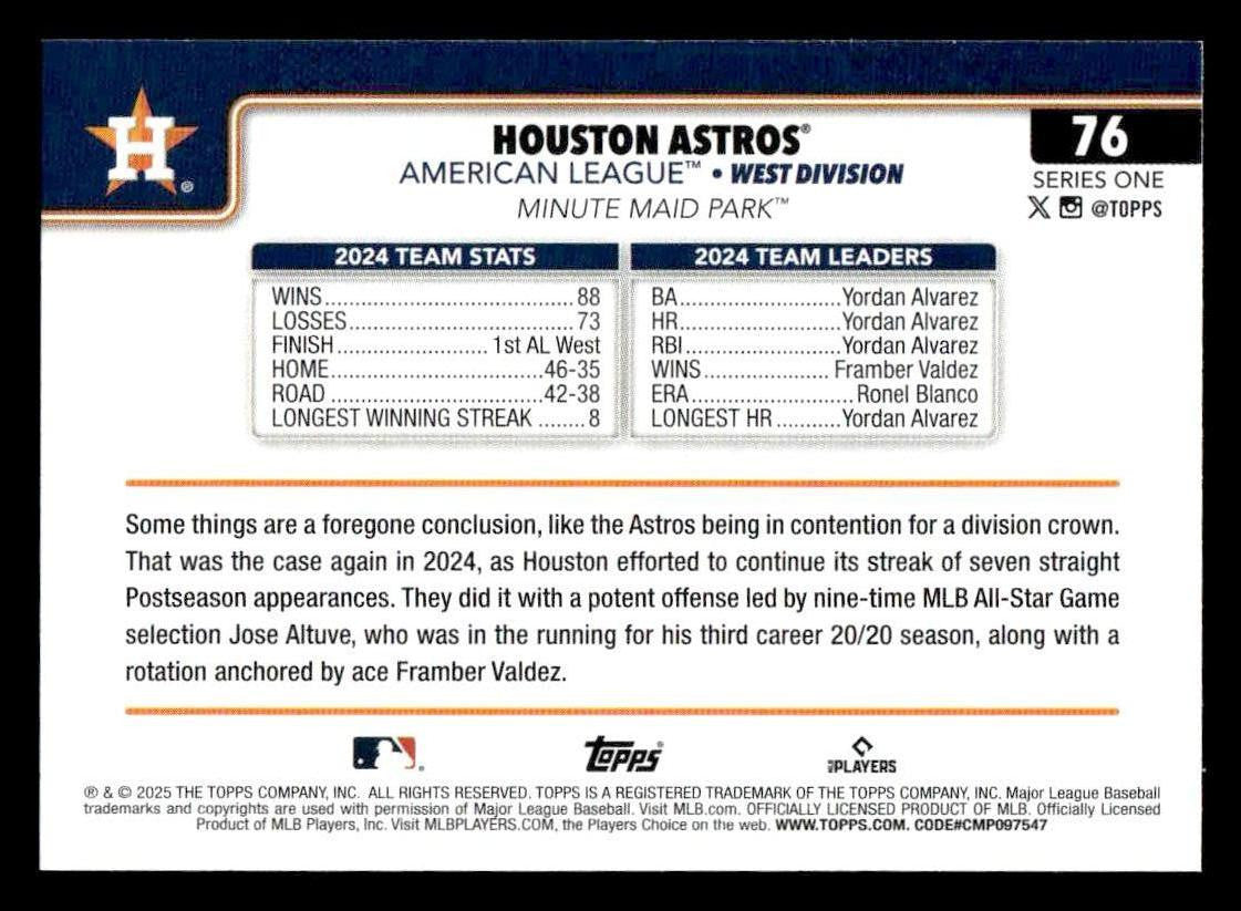 2025 Topps #76 Houston Astros