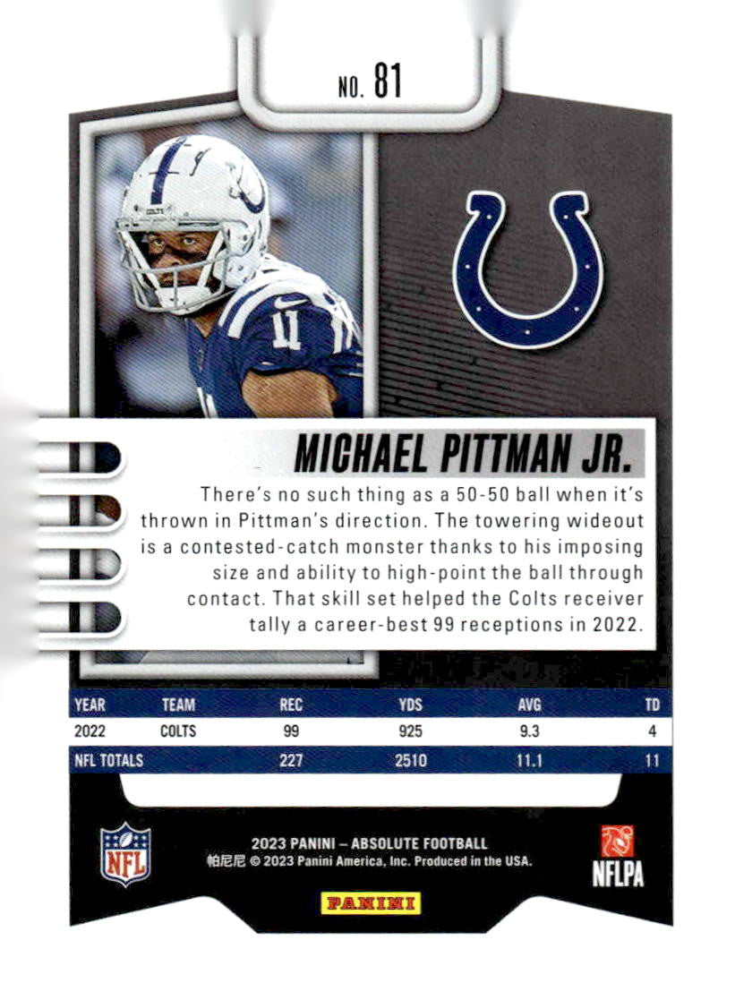 2023 Panini Absolute #81 Michael Pittman Jr. Blue