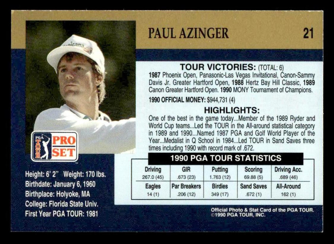 1990 Pro Set PGA Tour #21 Paul Azinger