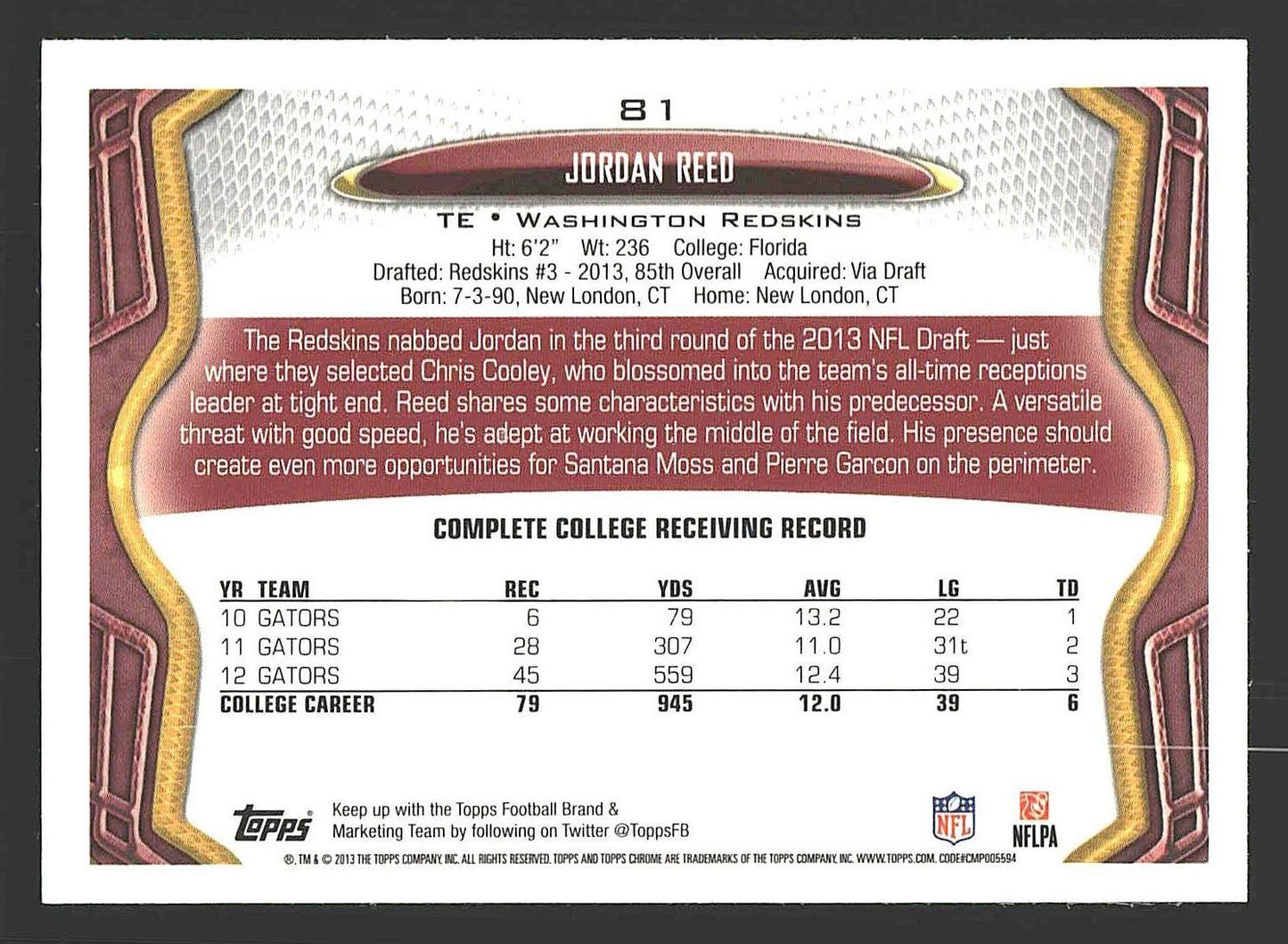 2013 Topps Chrome #81 Jordan Reed