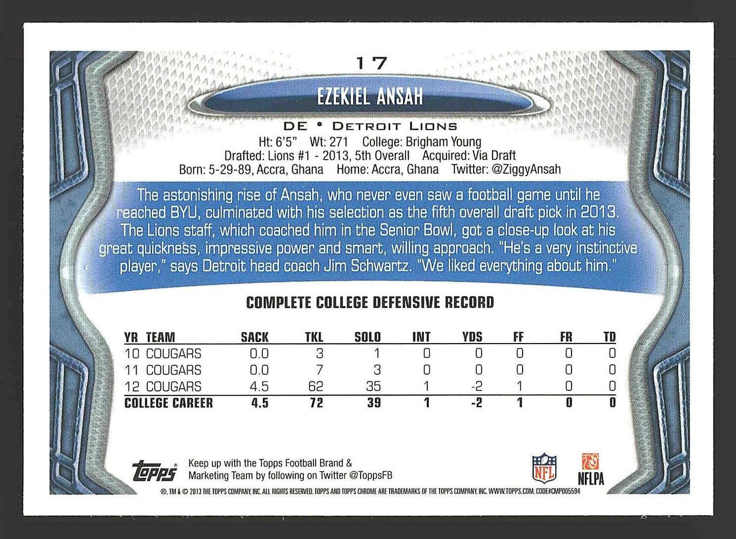 2013 Topps Chrome #17 Ezekiel Ansah