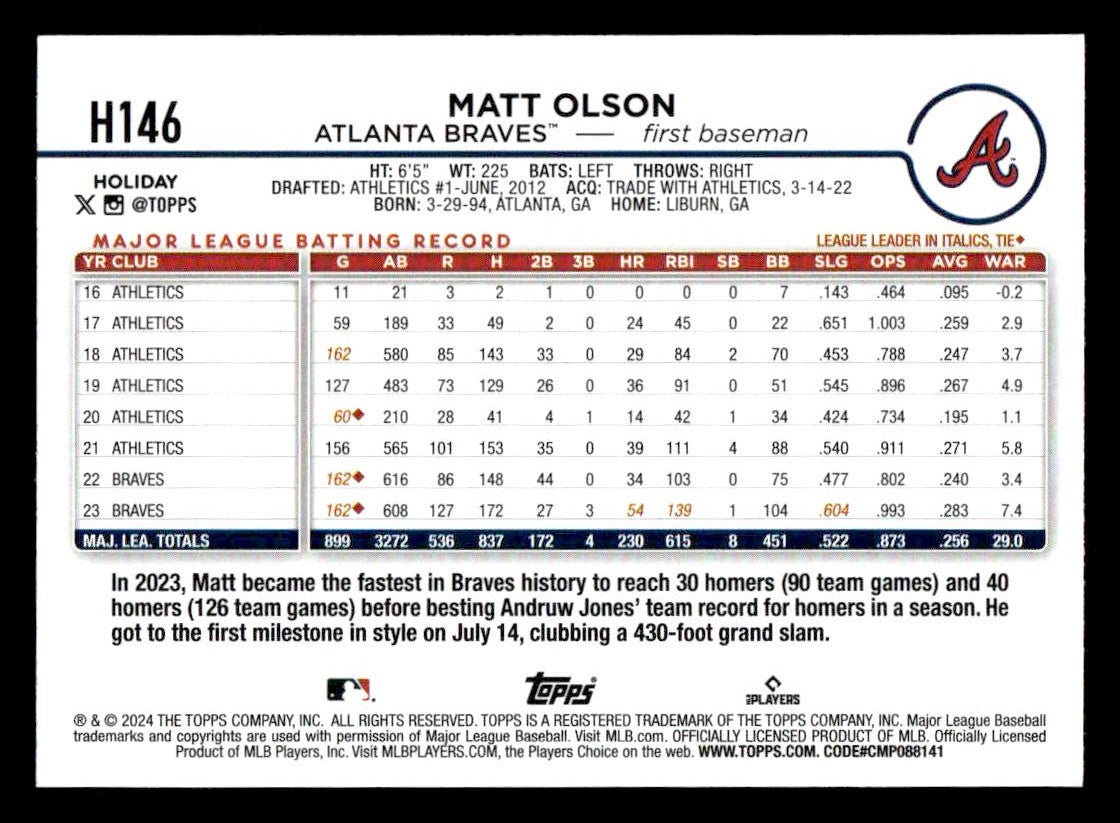 2024 Topps Holiday #H146 Matt Olson