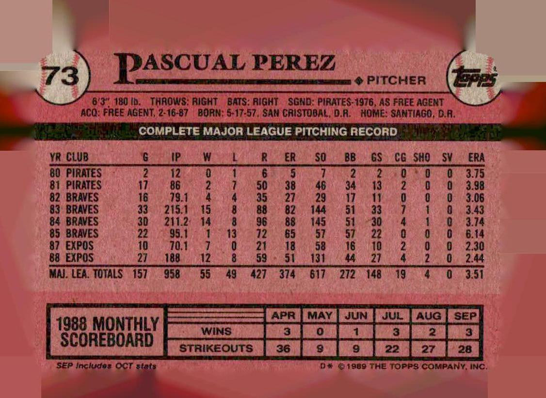 1989 Topps #73 Pascual Perez