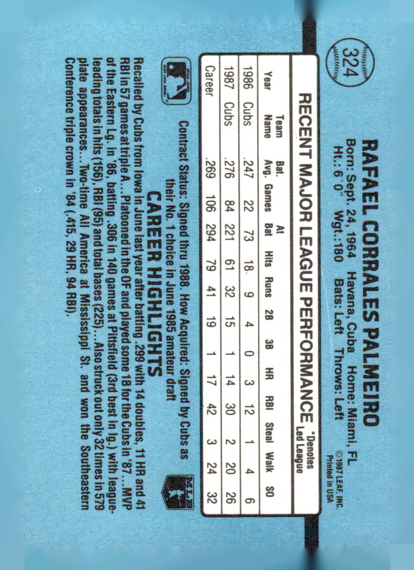 1988 Donruss #324 Rafael Palmeiro
